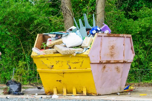 Construction site with waste materials being cleared